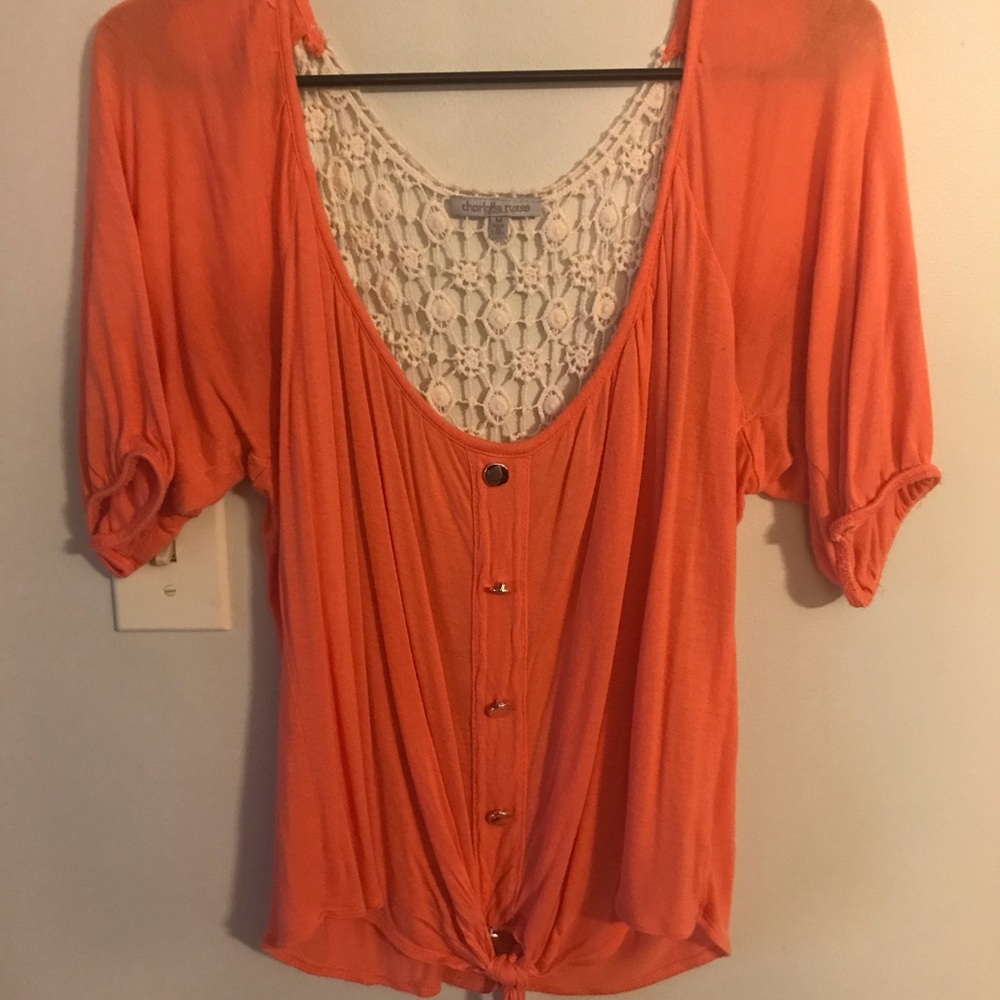 Orange lace back blouse